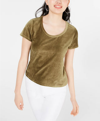 Crave Fame Juniors' Corduroy Top Green Size Medium