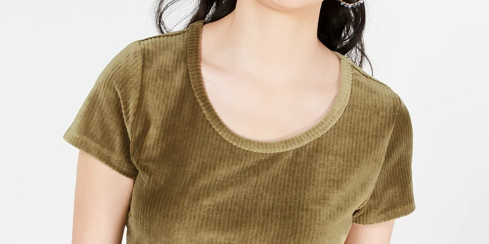 Crave Fame Juniors' Corduroy Top Green Size Small