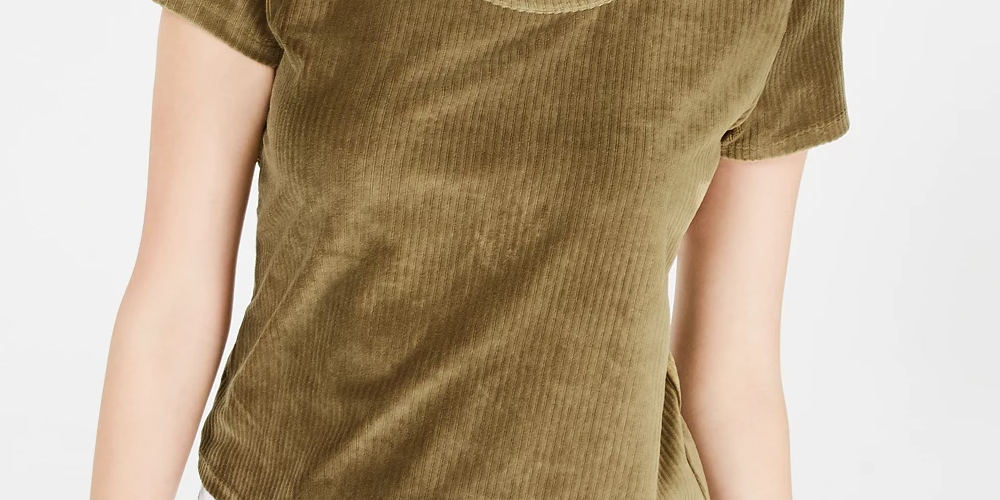 Crave Fame Juniors' Corduroy Top Green Size Extra Large