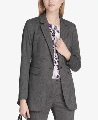 Calvin Klein Women's Herringbone One Button Jacket Grey Size 12 Petite