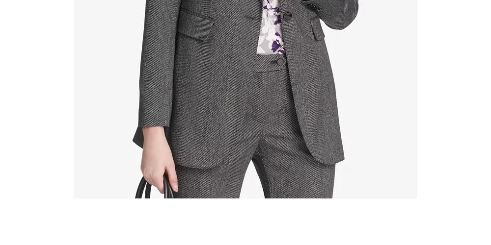 Calvin Klein Women's Herringbone One Button Jacket Grey Size 12 Petite