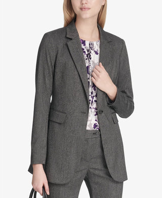 Calvin Klein Women's Herringbone One-Button Jacket Med Gray Size 6 Petite