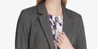 Calvin Klein Women's Herringbone One-Button Jacket Med Gray Size 6 Petite