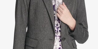 Calvin Klein Women's Herringbone One-Button Jacket Med Gray Size 6 Petite