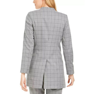 Calvin Klein Women's Petite Collarless Plaid Topper Jacket Gray Size 14