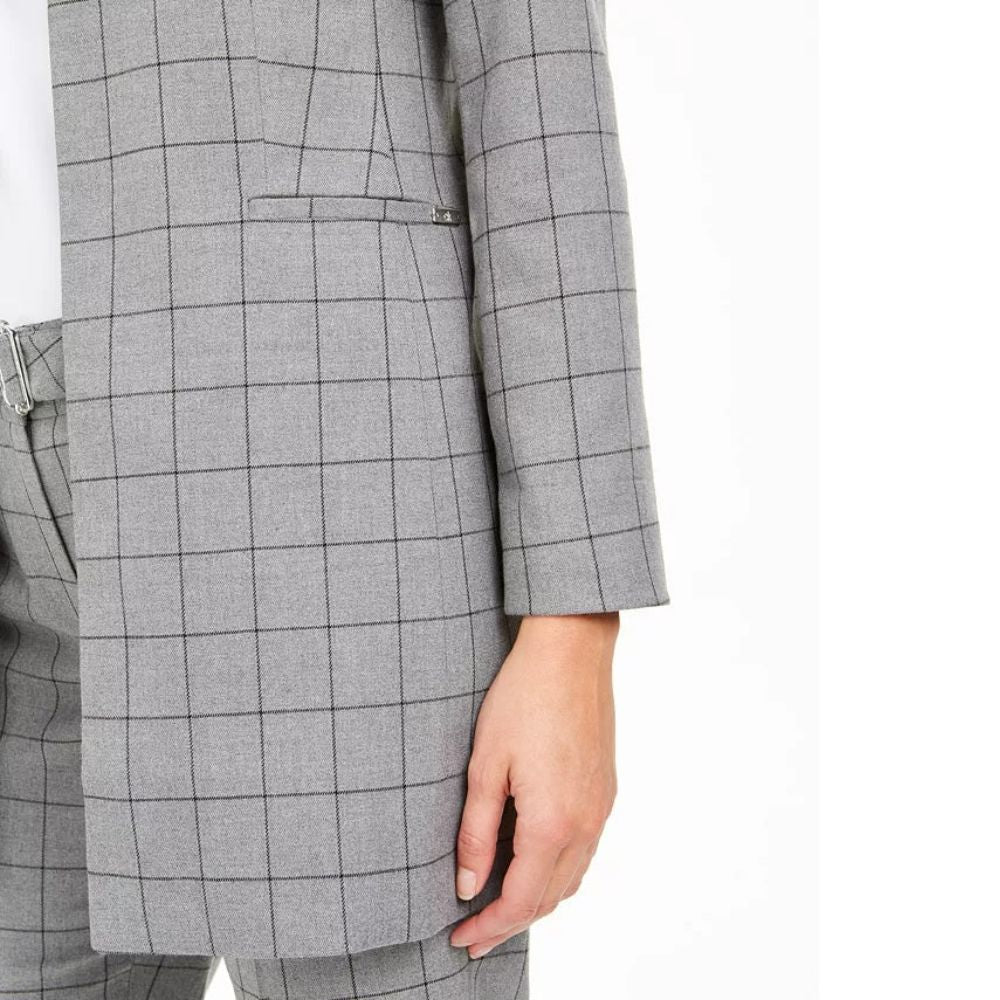 Calvin Klein Women's Petite Collarless Plaid Topper Jacket Gray Size 14