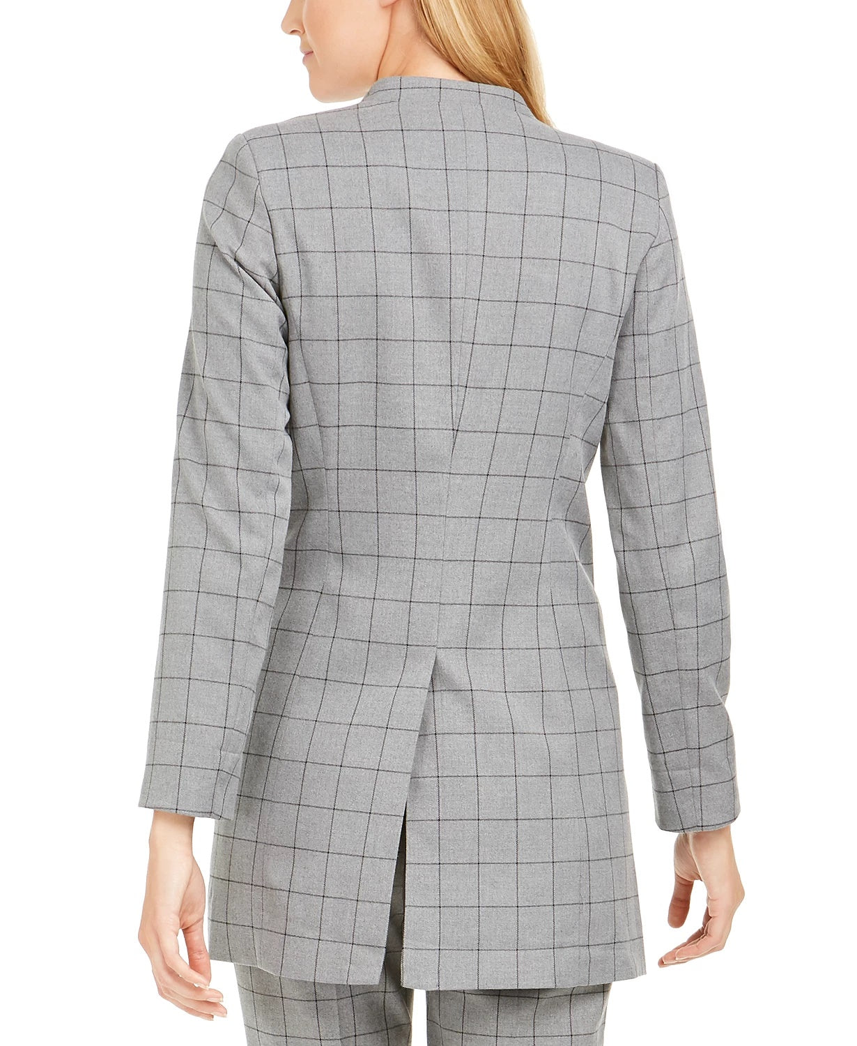 Calvin Klein Women's Petite Collarless Plaid Topper Jacket Grey Size 1
