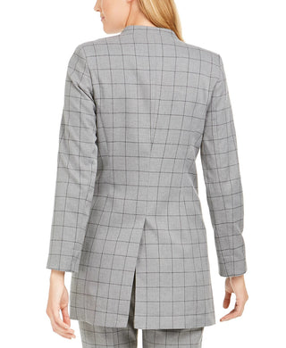 Calvin Klein Women's Petite Collarless Plaid Topper Jacket Grey Size 1