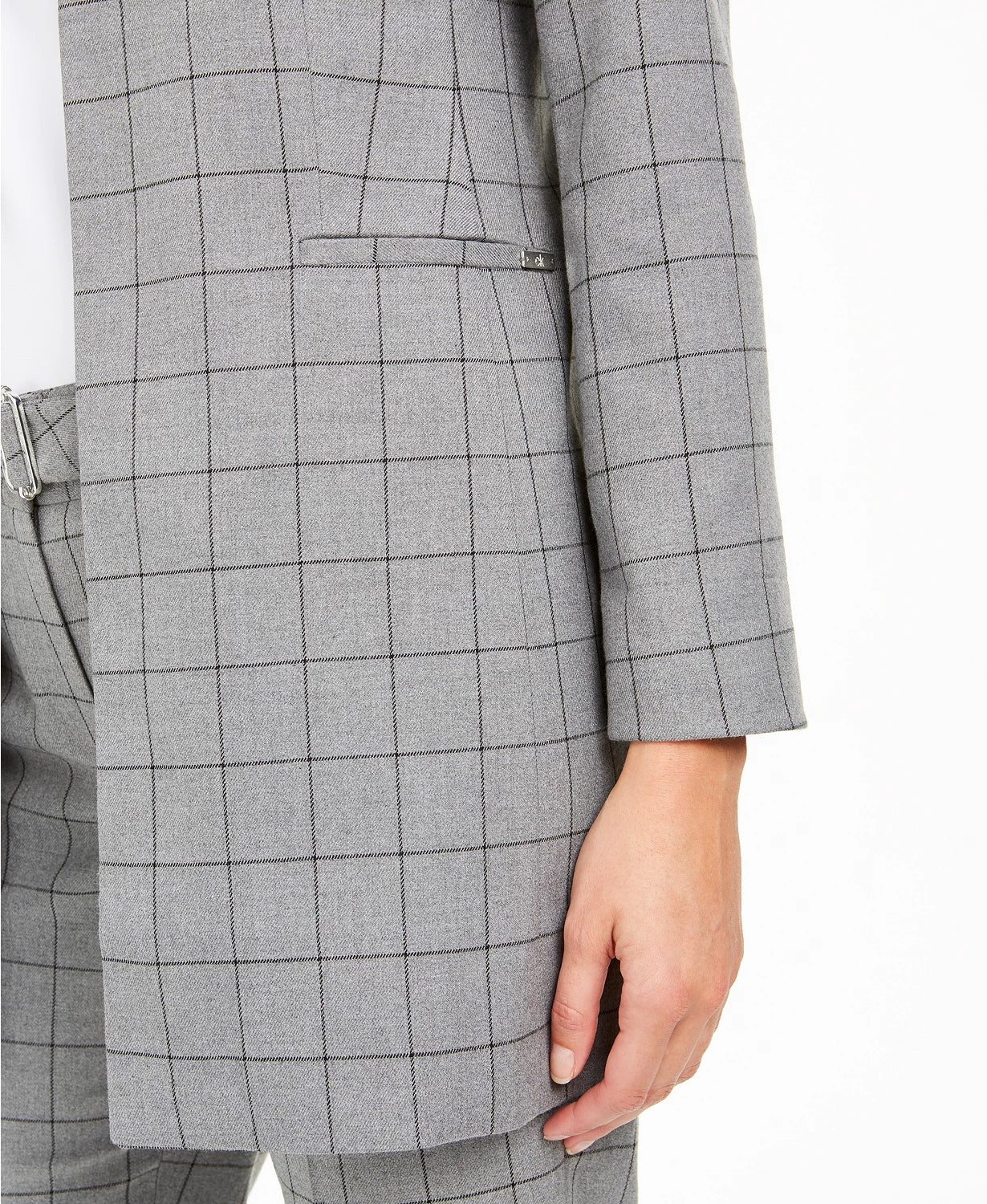 Calvin Klein Women's Petite Collarless Plaid Topper Jacket Grey Size 1