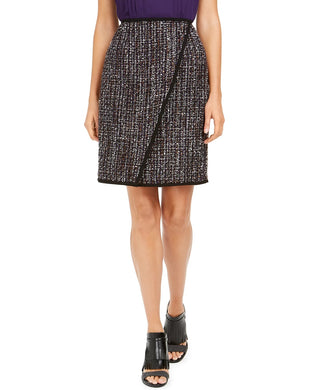 Calvin Klein Women's Tweed Front Overlap Skirt Black Size 8 Petite