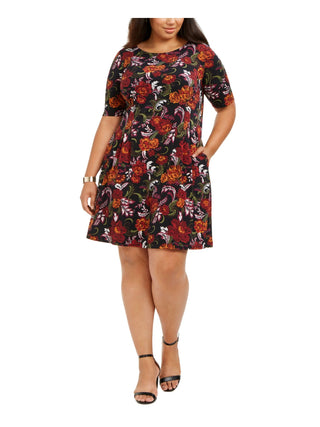 Connected Women's Plus Floral Print Fit & Flare Dress Medium Purple Size 24W