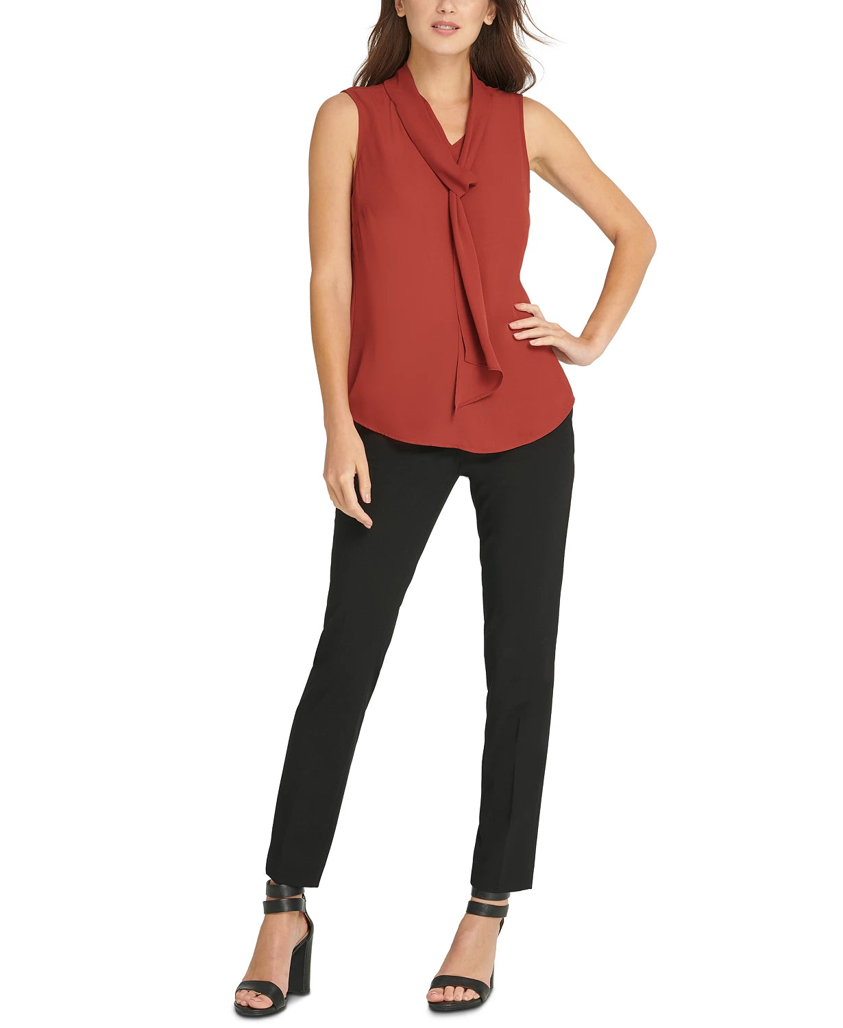 DKNY Women's Tie-Neck Blouse Beige Size Medium