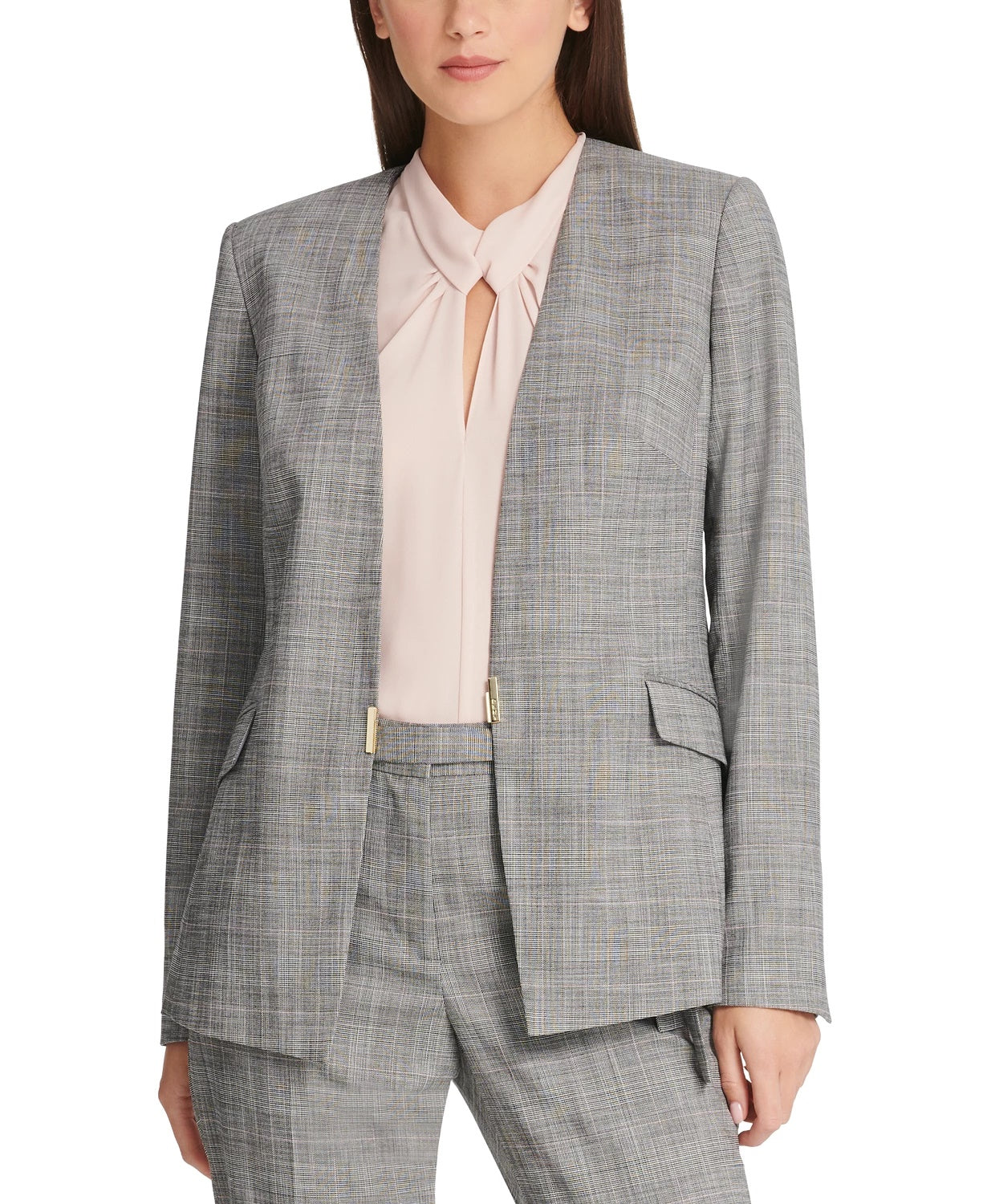 DKNY Women's Plaid Collarless Blazer Gray Size 6