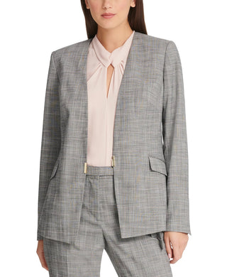 DKNY Women's Plaid Collarless Blazer Gray Size 6