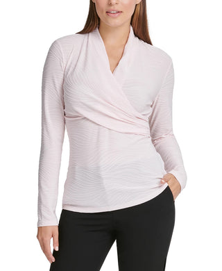 DKNY Women's Textured Surplice-Neck Top Pink Size Medium