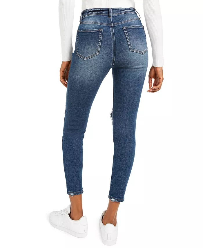 Vanilla Star Juniors' High-Rise Distressed Skinny Jeans Navy Size 7