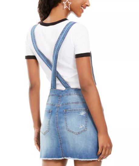 Vanilla Star Junior's Frayed Hem Overalls Dress Medium Blue Size 9