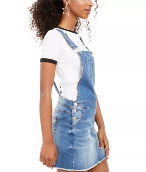 Vanilla Star Junior's Frayed Hem Overalls Dress Medium Blue Size 9