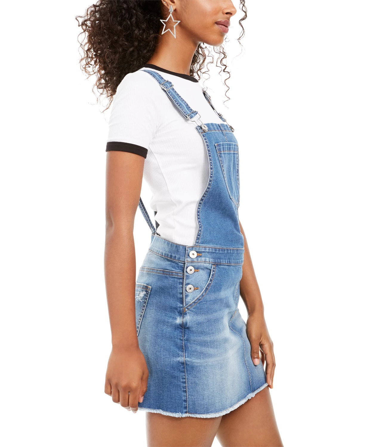 Vanilla Star Junior's Frayed Hem Overalls Dress Medium Blue Size 3