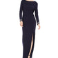 Vince Camuto Women's Embellished Draped Back Gown Navy Size 8