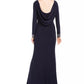 Vince Camuto Women's Embellished Draped Back Gown Navy Size 8
