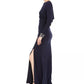 Vince Camuto Women's Embellished Draped Back Gown Navy Size 8