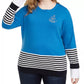Tommy Hilfiger Women's Cotton Striped Embellished Sweater Blue Size 3X