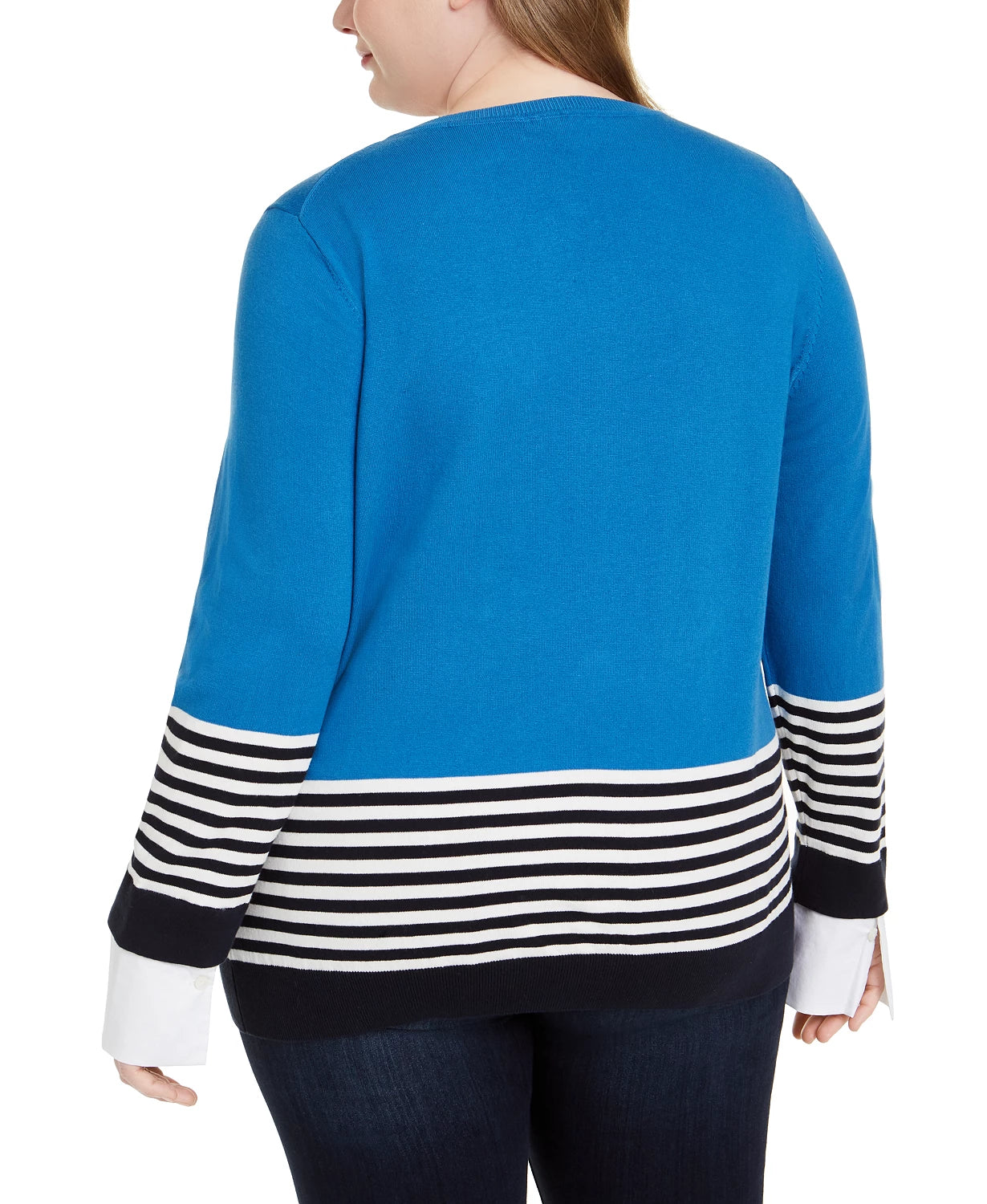 Tommy Hilfiger Women's Cotton Striped Embellished Sweater Blue Size 3X