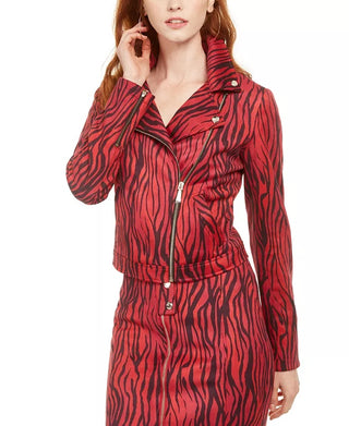 GuessWomen's Kingdom Stripe Print Moto Jacket Red Size Medium
