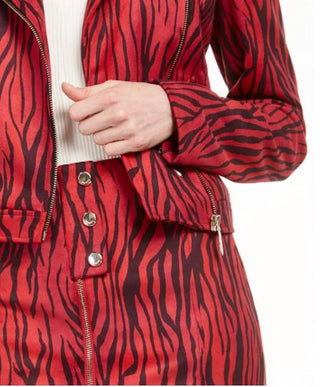 GuessWomen's Kingdom Stripe Print Moto Jacket Red Size Medium