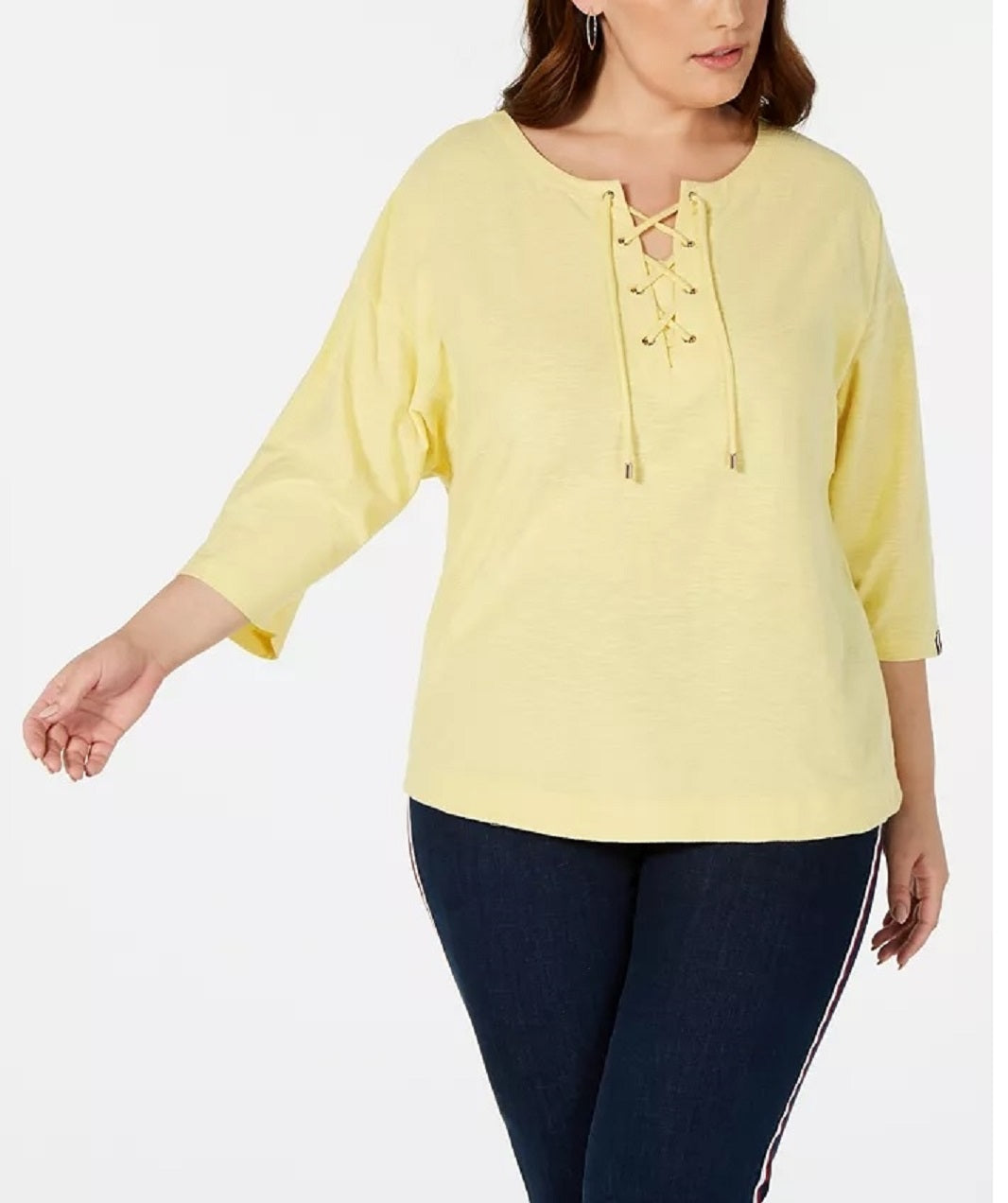 Tommy Hilfiger Women's Plus Size Cotton Lace-Up Top Gold Size 1X
