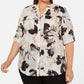 Calvin Klein Women's Plus Size Printed Roll-Tab Top Gray Size 3X