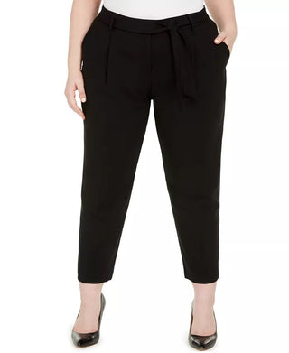 Calvin Klein Women's Plus Size Belted Straight-Leg Pants Black Size 24