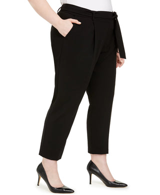 Calvin Klein Women's Plus Size Belted Straight-Leg Pants Black Size 24