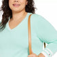 Tommy Hilfiger Women's Plus Size Cotton V-Neck Pullover Sweater Green Size 2X
