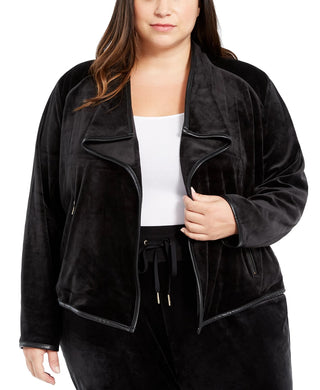 Calvin Klein Women's Contrast Trim Flyaway Jacket Black Size 1X
