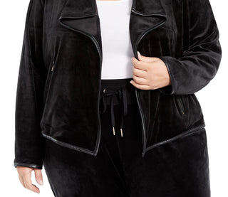 Calvin Klein Women's Contrast Trim Flyaway Jacket Black Size 1X