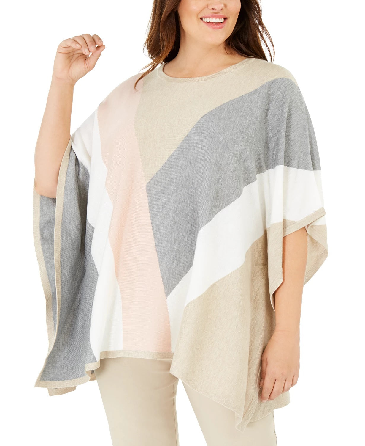 Calvin Klein Women's Plus Size Colorblocked Poncho Sweater Pink Size 2X