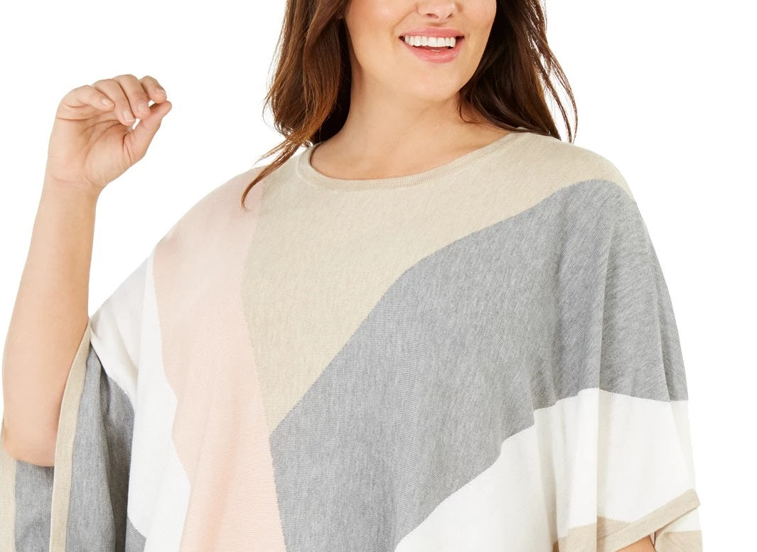 Calvin Klein Women's Plus Size Colorblocked Poncho Sweater Pink Size 2X