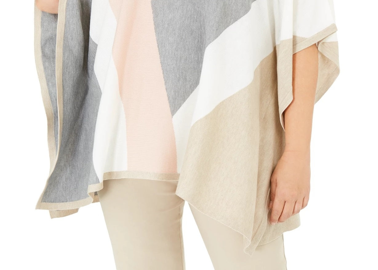 Calvin Klein Women's Plus Size Colorblocked Poncho Sweater Pink Size 2X