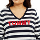 Tommy Hilfiger Women's Plus Size Ivy Striped Logo Sweater Blue Size 2X