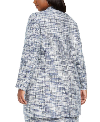 Calvin Klein Women's Tweed Open Front Topper Jacket Blue Size Petite Small
