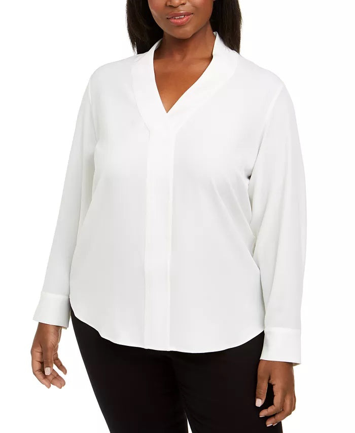 Calvin Klein Women's V Neck Blouse White Size 3X