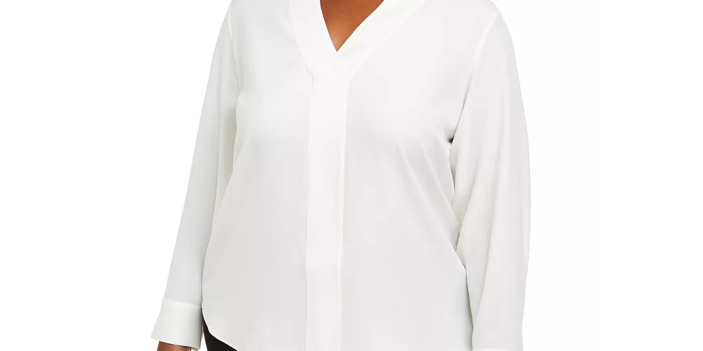 Calvin Klein Women's V Neck Blouse White Size 3X