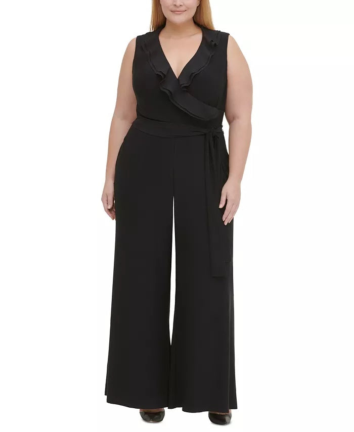 Tommy Hilfiger Women's Size Ruffled Jersey Jumpsuit Black Size 18W