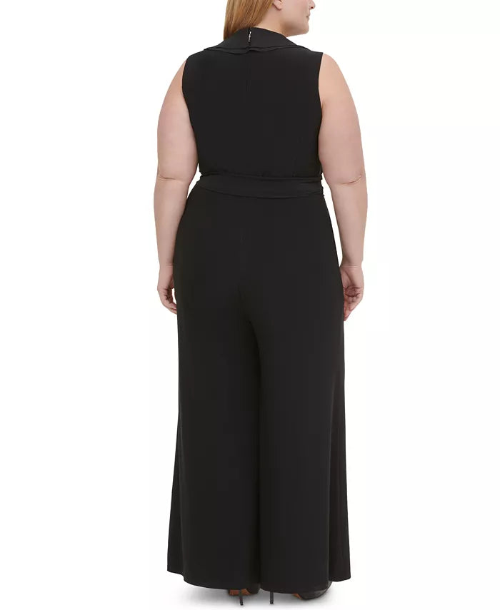 Tommy Hilfiger Women's Size Ruffled Jersey Jumpsuit Black Size 18W