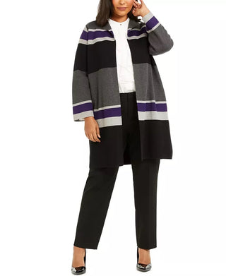 Calvin Klein Women's Plus Striped Open Front Cardigan Grey Size 1X