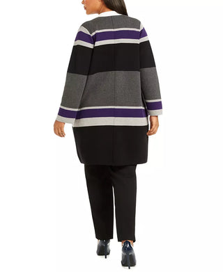 Calvin Klein Women's Plus Striped Open Front Cardigan Grey Size 1X