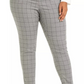 Calvin Klein Women's Plus Size Belted Windowpane-Print Slim-Leg Pants Gray Size 24W