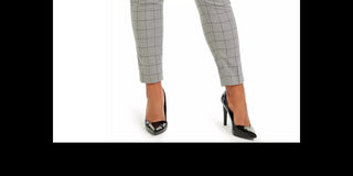 Calvin Klein Women's Plus Size Belted Windowpane-Print Slim-Leg Pants Gray Size 24W